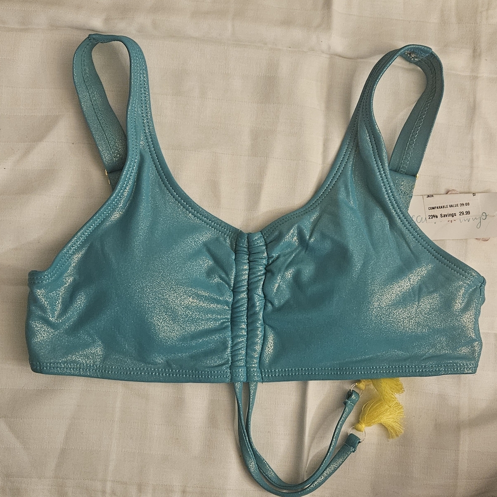 Jade Kids Swim Bikini - Shimmering Turquoise with Yellow Accent